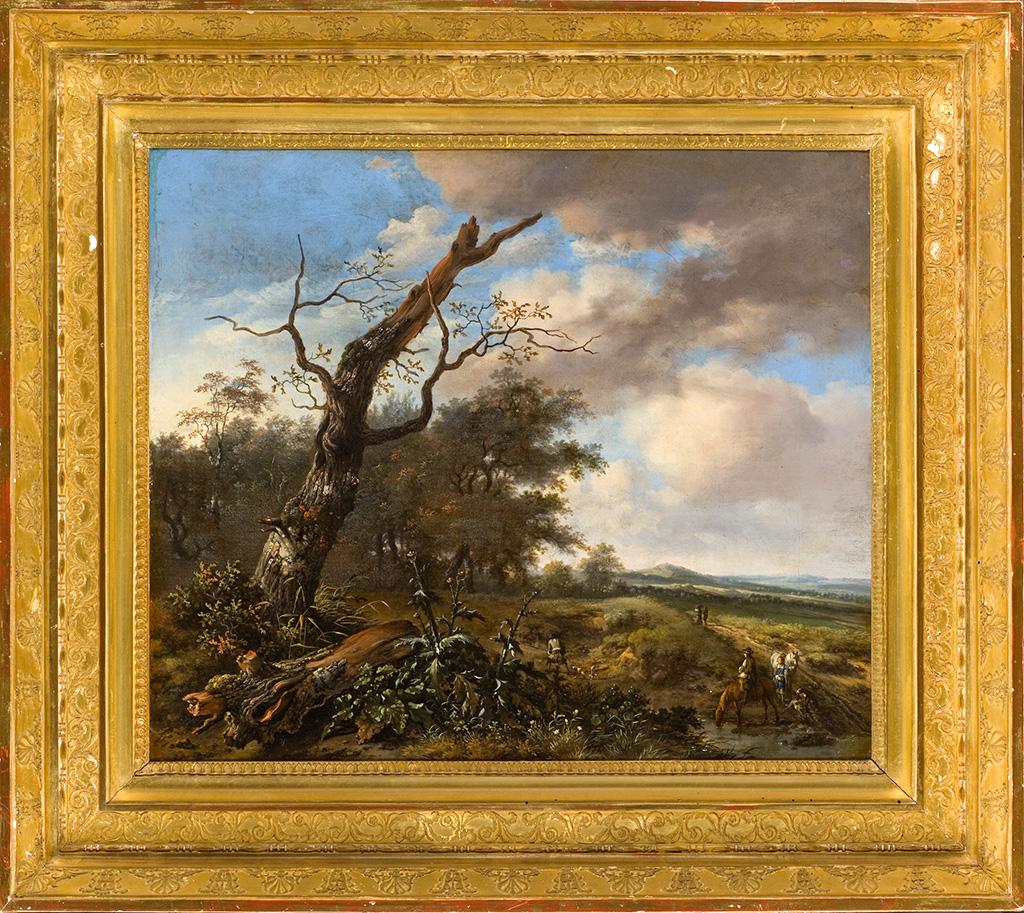 Paysage avec des chasseurs